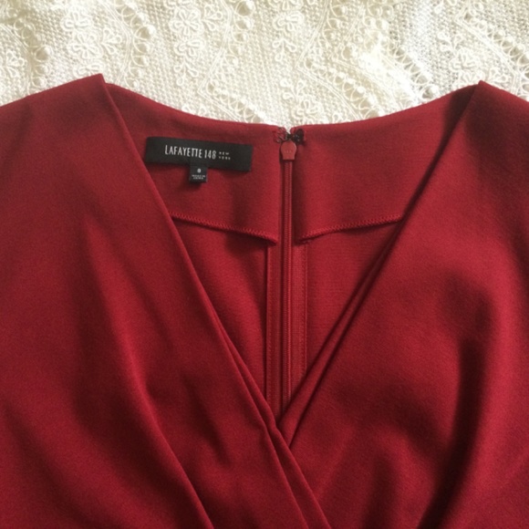 Lafayette 148 Red Pleated Crossover Bodice Dress 8 - Picture 3 of 13